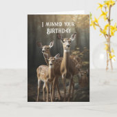 恋しく思誕生日おもしろい鹿 カード (黄色い花)