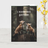 恋しく思誕生日キツネおもしろい カード (黄色い花)