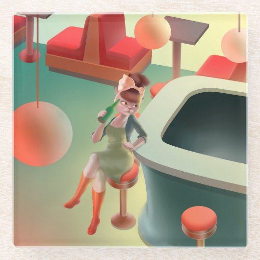 恋しく思Meow – 深夜バーシリーズ ガラスコースター (正面)