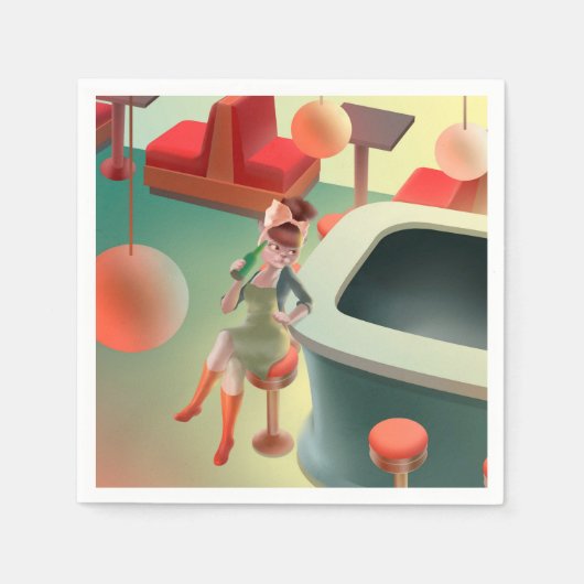 恋しく思Meow – 深夜バーシリーズ スタンダードカクテルナプキン (正面)