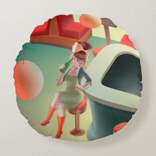 恋しく思Meow – 深夜バーシリーズ ラウンドクッション (正面)