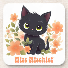 恋しく思Mischief Black Kittenかわいいチビ（小さくかわいく書いた感じ） コースター