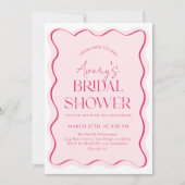 恋しく思MrsPink Bow波形モダンブライダルシャワー 招待状 (正面)