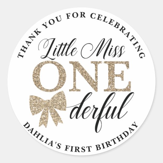 恋しく思Onederfulステッカー、ブラックと金ゴールド ラウンドシール (正面)