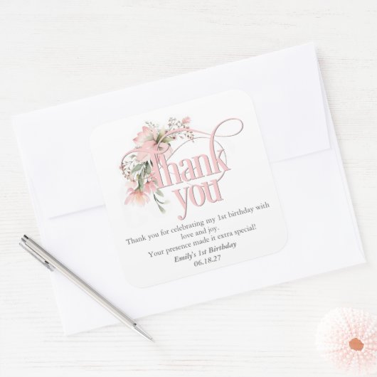 恋しく思Onederful 1th誕生日グディーバッグ感謝してい you スクエアシール (封筒)