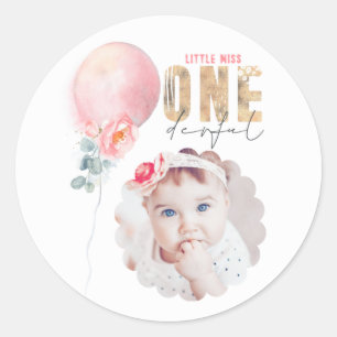 恋しく思Onederful Pink Balloon 1st Birthday写真 ラウンドシール