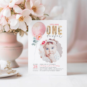 恋しく思Onederful Pink Balloon 1st Birthday写真 招待状