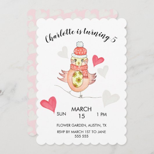 恋するかわいい鶏、ハートの水彩画 シーズンカード (正面/裏面)