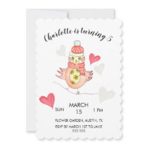 恋するかわいい鶏、ハートの水彩画