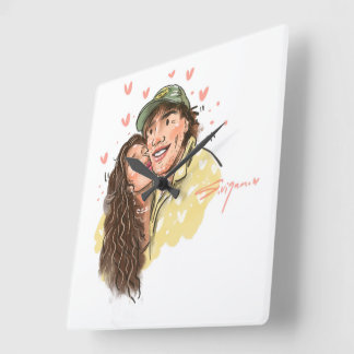 恋するカップル イラスト 壁掛け時計 スクエア壁時計