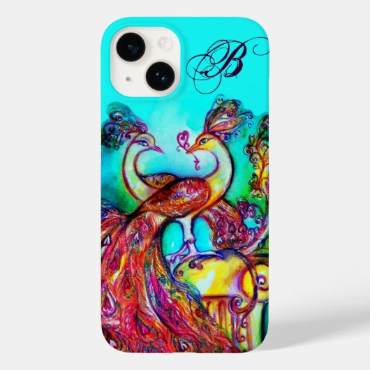 恋するクジャクのモノグラム ターコイズブルー Case-Mate iPhoneケース (裏面)