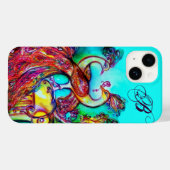 恋するクジャクのモノグラム ターコイズブルー Case-Mate iPhoneケース (裏面 (横))