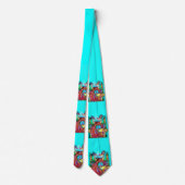 恋するクジャク 赤 青 ターコイズ 緑 花模様 ネクタイ (裏面)