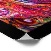 恋するクジャク、赤 黄 ターコイズ ブルー ポスター (角)