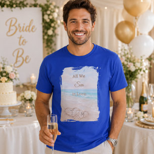 恋するハートのビーチ ウェディング ブルー グルーム Tシャツ