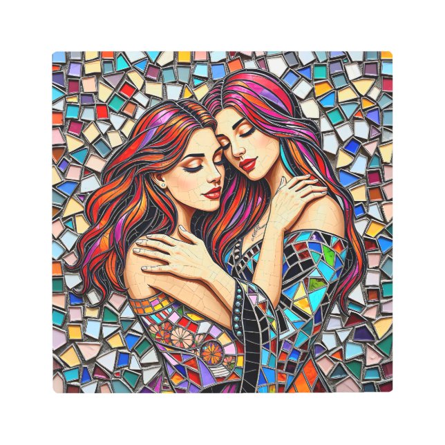 恋する二人の女性 | モザイクフェイクタイルスタイル メタルプリント (正面)