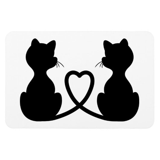 恋する二匹の猫のシルエット マグネット (横)