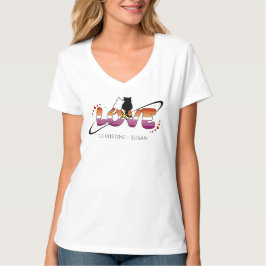 恋する二匹の猫 日没 レズビアン フラッグ Tシャツ