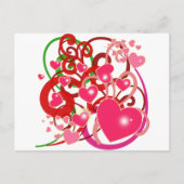 恋する人たちの輝くハートとスクロール ポストカード (正面)