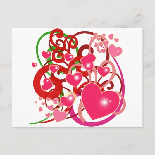 恋する人たちの輝くハートとスクロール ポストカード (正面)