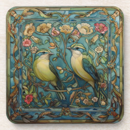 恋する歌鳥 ロマンチックなアールヌーボー デザイン コースター