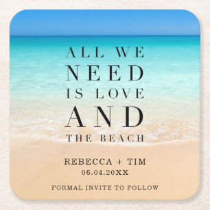 『恋とビーチ結婚式・セーブ・ザ・デート』 スクエアペーパーコースター