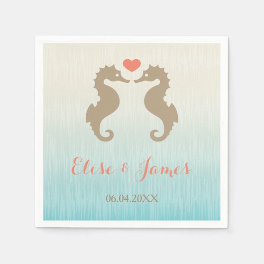 恋と名前をカスタムするのベージュ結婚の馬 スタンダードカクテルナプキン (正面)