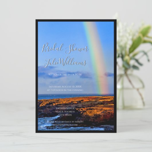 恋と幸せの虹結婚のブライダルシャワー 招待状 (スタンド正面)