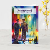 恋と恋のゲイメンズハンドインハンドレインボー カード (黄色い花)