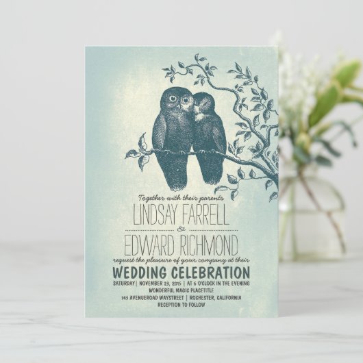 恋と木の枝の2本の結婚式招待状 招待状 (スタンド正面)