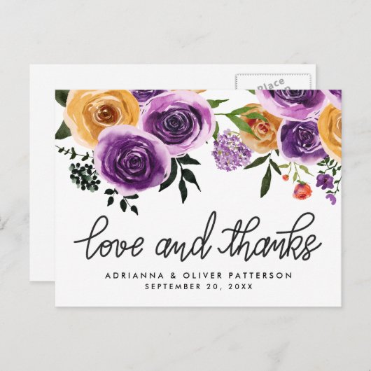 『恋と紫感謝していの黄色の花』 ポストカード (正面/裏面)