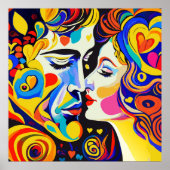 恋に悩むキスをするロマンチックな美しいカップル ポスター (正面)