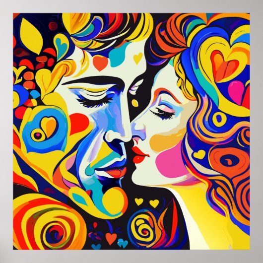 恋に悩むキスをするロマンチックな美しいカップル ポスター (正面)