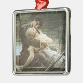 恋に悩むキスをする若い夫婦（恋愛小説） メタルオーナメント (左)