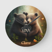 恋に悩むクマ ラウンド壁時計 (正面)