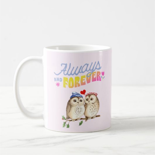 恋に絶えず可愛いフクロウ コーヒーマグカップ (左)