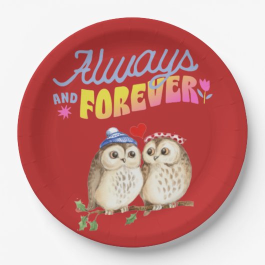 恋に絶えず可愛いフクロウ ペーパープレート (正面)