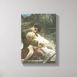 恋に落ちたキスをする若い夫婦ヴィンテージ キャンバスプリント