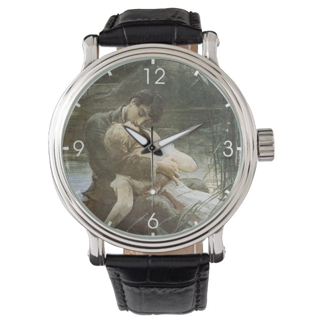 恋に落ちたキスをする若い夫婦 腕時計 (正面)