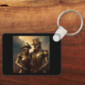 恋に落ちたスチームパンクのロボットのカップル キーホルダー (正面)