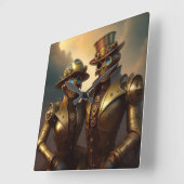 恋に落ちたスチームパンクのロボットのカップル スクエア壁時計 (傾斜)