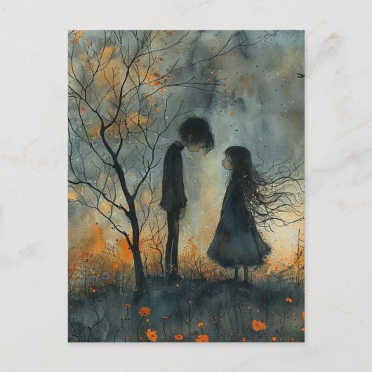 恋に落ちたダークウォーター色のカップル ポストカード (正面)