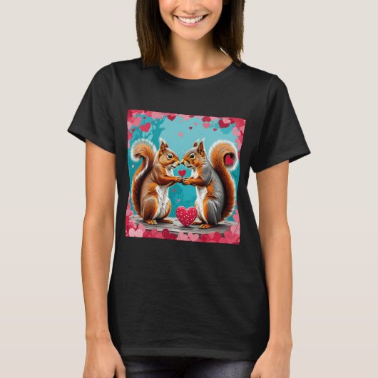 恋に落ちたリスのカップル Tシャツ (正面)