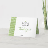 恋に落ちたロマンチックな猫たち 緑のハート柄のギンガム ウェディング サンキューカード (裏面)