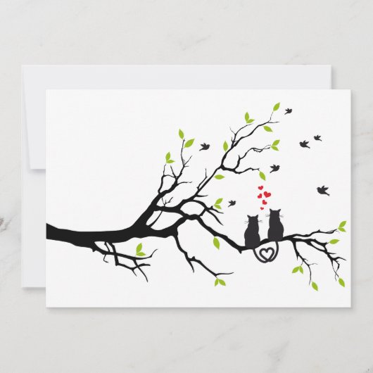 恋に落ちた木の上の猫たち 赤いハート (正面)