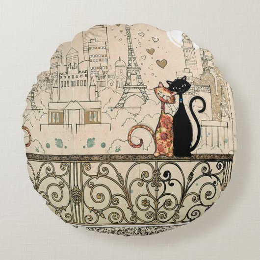 恋に落ちた猫たち ラウンドクッション (正面)