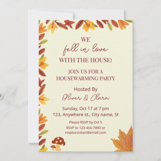 恋に落ちた紅葉秋引っ越し祝いパーティーパーティー 招待状 (正面)
