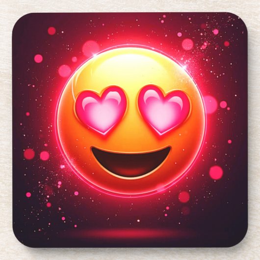 恋に落ちた絵文字ハートグロー コースター (正面)