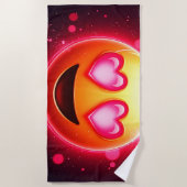 恋に落ちた絵文字ハートグロー ビーチタオル (正面)