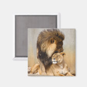 恋に落ちた雄と雌ライオン マグネット (正面/裏面)